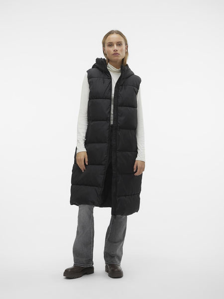 Vero Moda Long Padded Gilet With Hood in Black