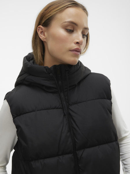 Vero Moda Long Padded Gilet With Hood in Black