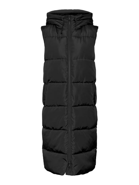 Vero Moda Long Padded Gilet With Hood in Black