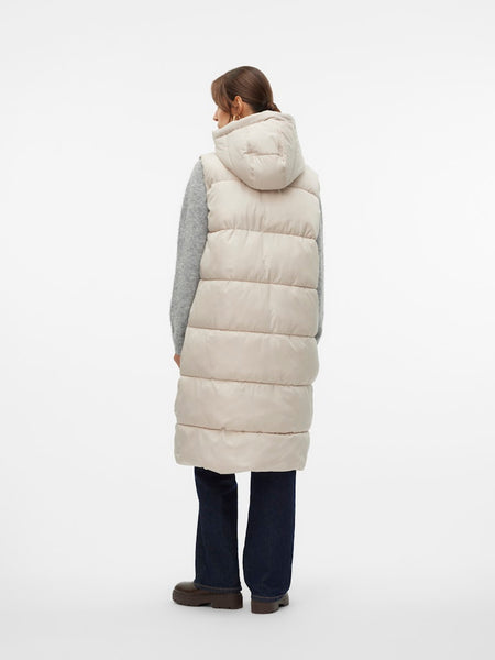 Vero Moda Long Padded Gilet With Hood in Cream