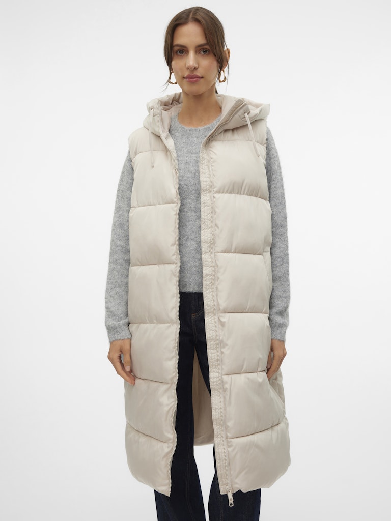 Vero Moda Long Padded Gilet With Hood in Cream