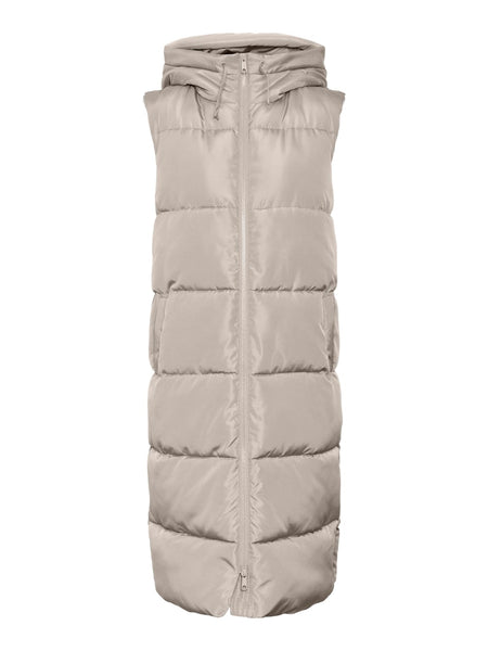 Vero Moda Long Padded Gilet With Hood in Cream