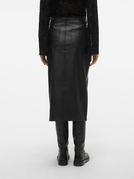 Vero Moda Faux Leather Midi Skirt in Black