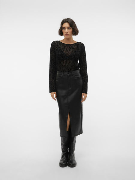 Vero Moda Faux Leather Midi Skirt in Black