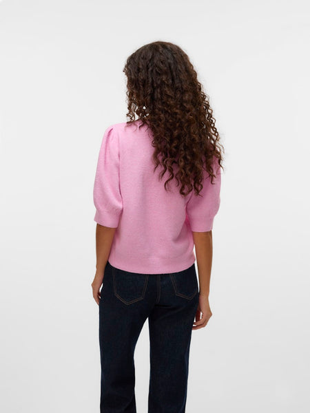 VERO MODA Knitted 2/4 Sleeve O-Neck Top in Pink