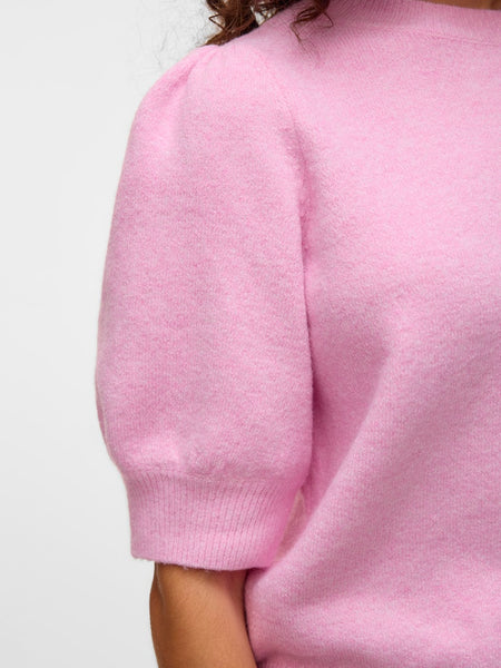 VERO MODA Knitted 2/4 Sleeve O-Neck Top in Pink