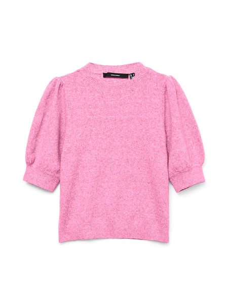 VERO MODA Knitted 2/4 Sleeve O-Neck Top in Pink