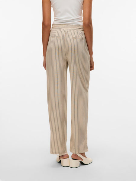 Vero Moda Striped Wide Leg Linen Blend Trousers in Beige