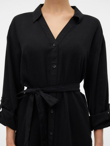 Vero Moda Long Linen Blend Shirt in Black