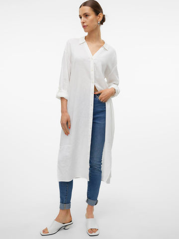 Vero Moda Long Linen Blend Shirt in White