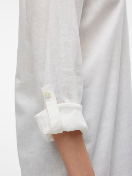 Vero Moda Long Linen Blend Shirt in White