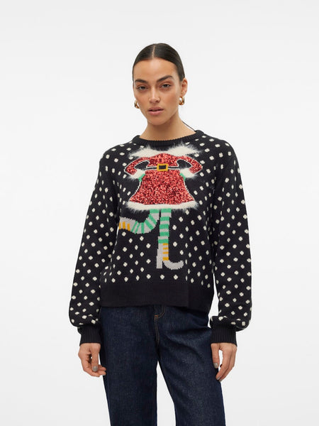 Vero Moda Elf Christmas Jumper in Black