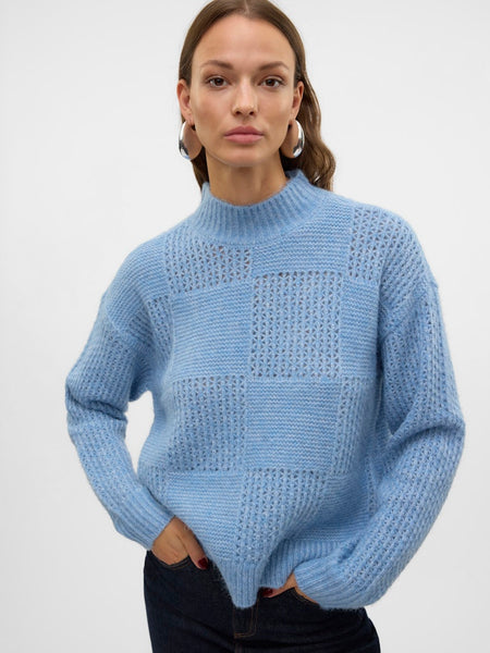 Vero Moda High Neck Knit Jumper in Blue