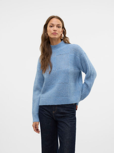 Vero Moda High Neck Knit Jumper in Blue