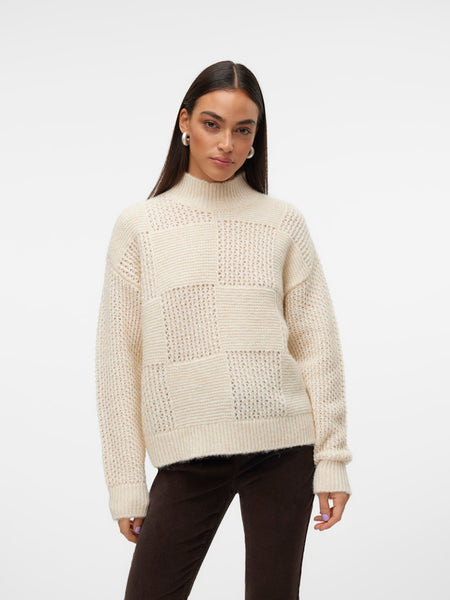 Vero Moda High Neck Knit Jumper in Cream