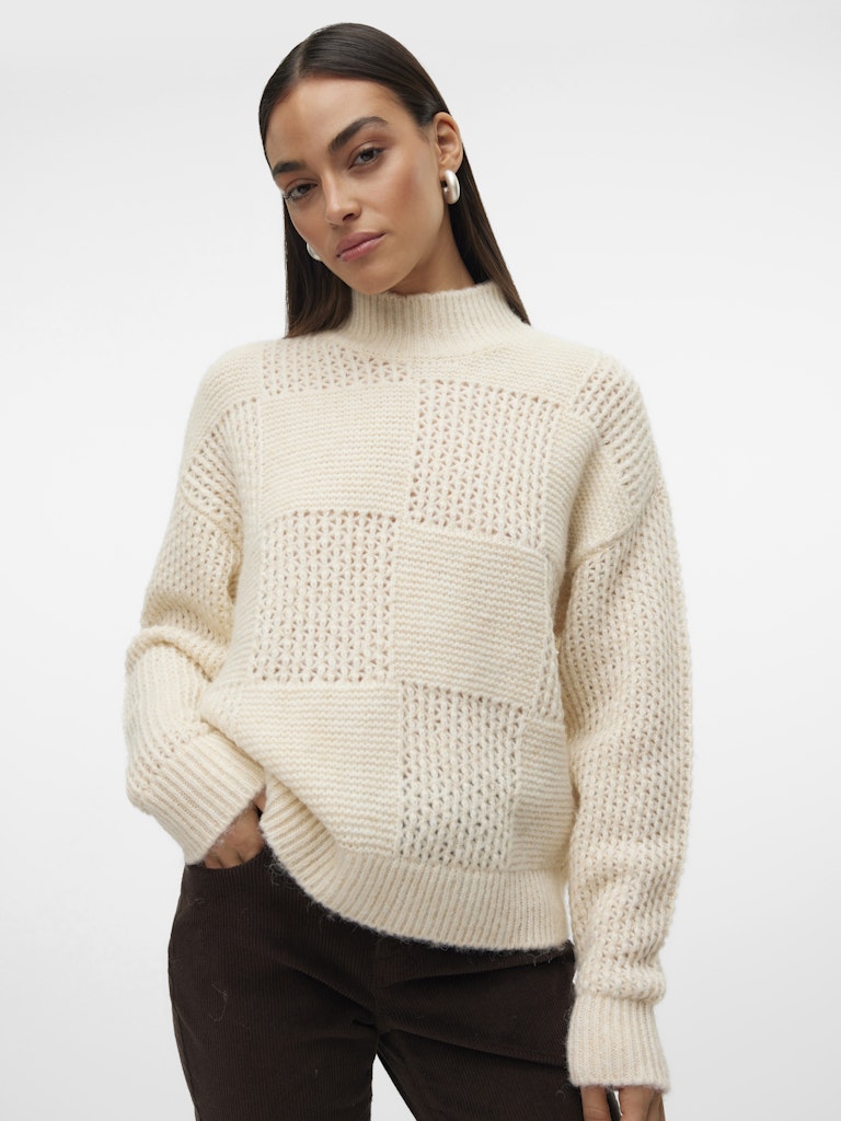 Vero Moda High Neck Knit Jumper in Cream