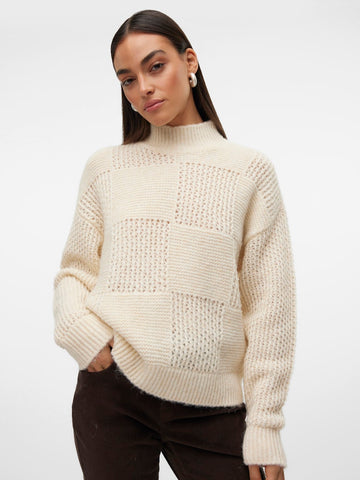 Vero Moda High Neck Knit Jumper in Cream