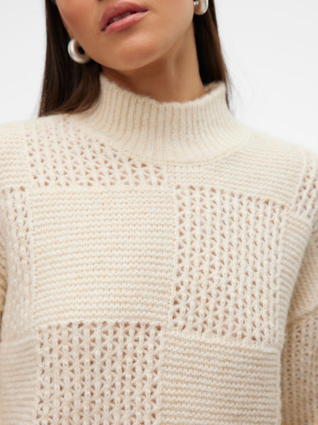 Vero Moda High Neck Knit Jumper in Cream