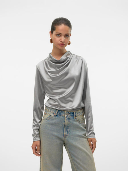 Vero Moda Metallic Look Cowl Neck Top in Silver