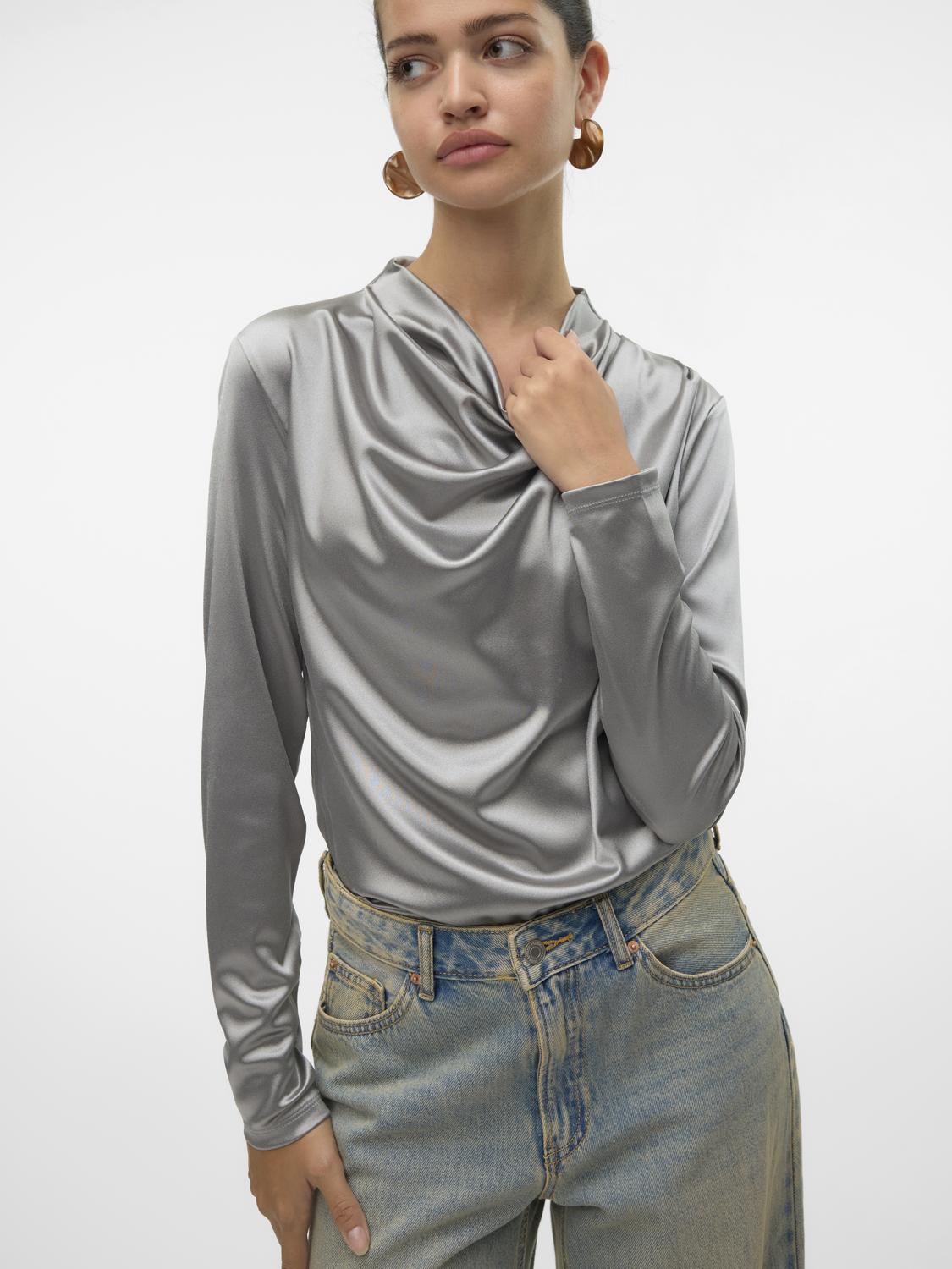 Vero Moda Metallic Look Cowl Neck Top in Silver