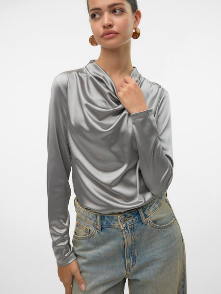 Vero Moda Metallic Look Cowl Neck Top in Silver