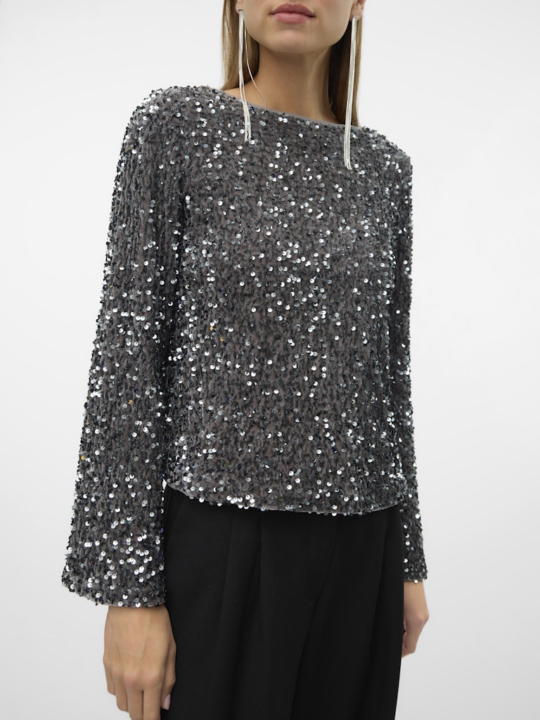 Vero Moda Sequin Boat Neck Top in Grey