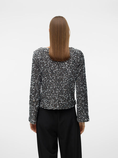 Vero Moda Sequin Boat Neck Top in Grey