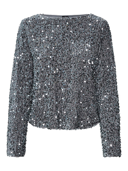 Vero Moda Sequin Boat Neck Top in Grey