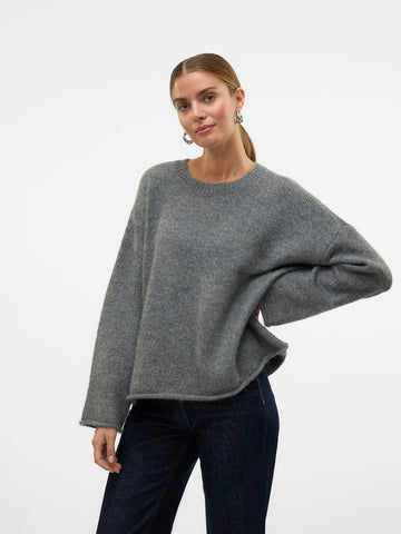 Vero Moda Wide Sleeve O-Neck Knit Jumper in Grey