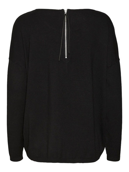 VERO MODA Long Sleeve Zip Back Top in Black