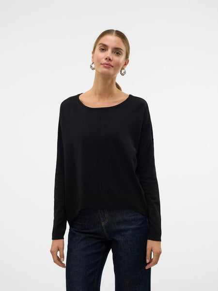 VERO MODA Long Sleeve Zip Back Top in Black
