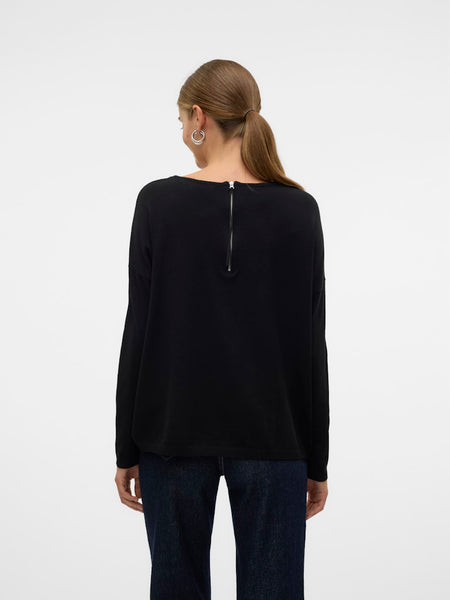 VERO MODA Long Sleeve Zip Back Top in Black