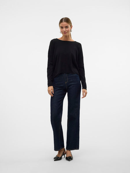 VERO MODA Long Sleeve Zip Back Top in Black