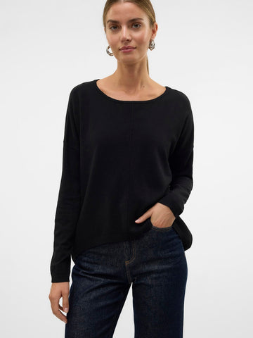 VERO MODA Long Sleeve Zip Back Top in Black