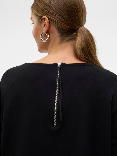 VERO MODA Long Sleeve Zip Back Top in Black