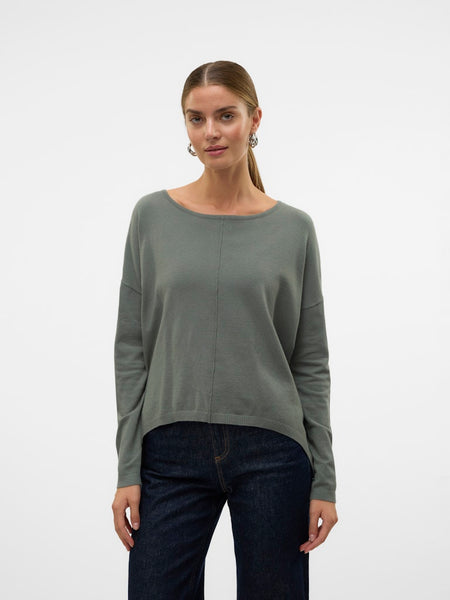 VERO MODA Long Sleeve Zip Back Top in Green