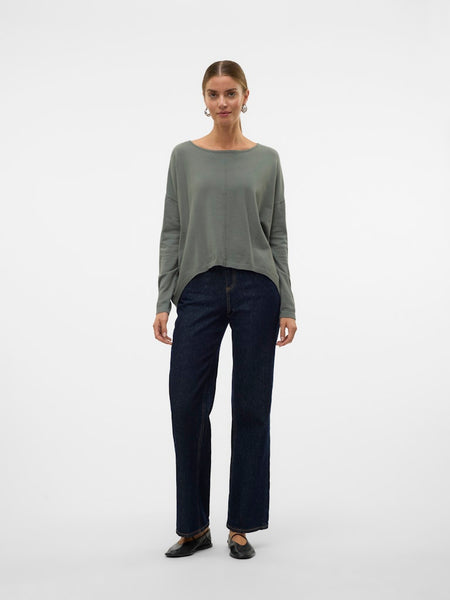 VERO MODA Long Sleeve Zip Back Top in Green