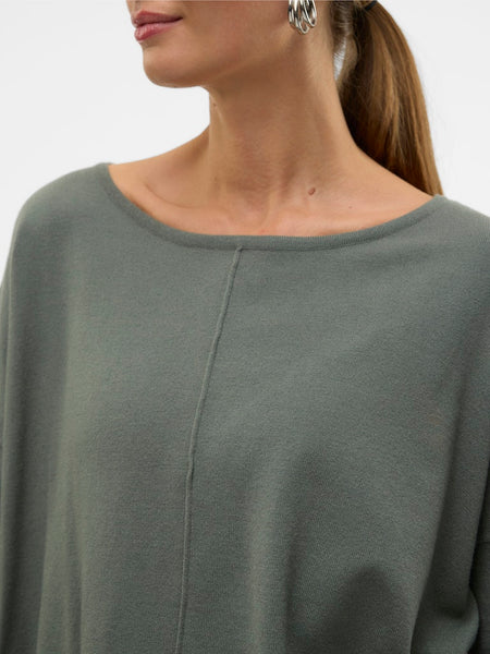 VERO MODA Long Sleeve Zip Back Top in Green