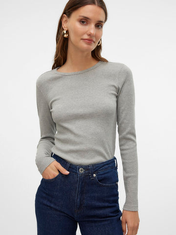 Vero Moda Long Sleeve Lurex Top in Light Grey