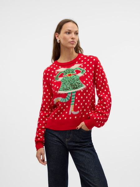 Vero Moda Elf Christmas Jumper in Red