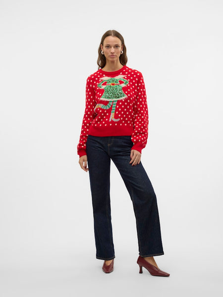 Vero Moda Elf Christmas Jumper in Red