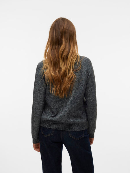 VERO MODA Knitted O-Neck Glitter Jumper in Dark Grey
