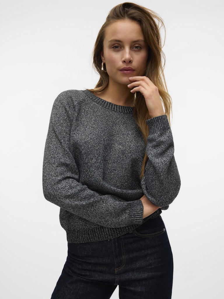 VERO MODA Knitted O-Neck Glitter Jumper in Dark Grey