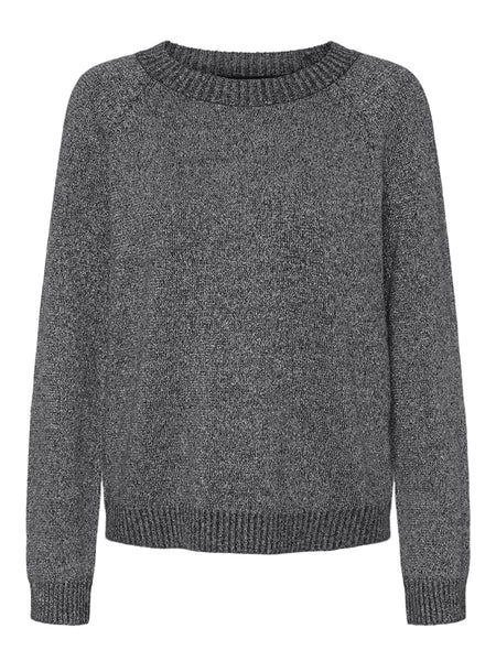 VERO MODA Knitted O-Neck Glitter Jumper in Dark Grey