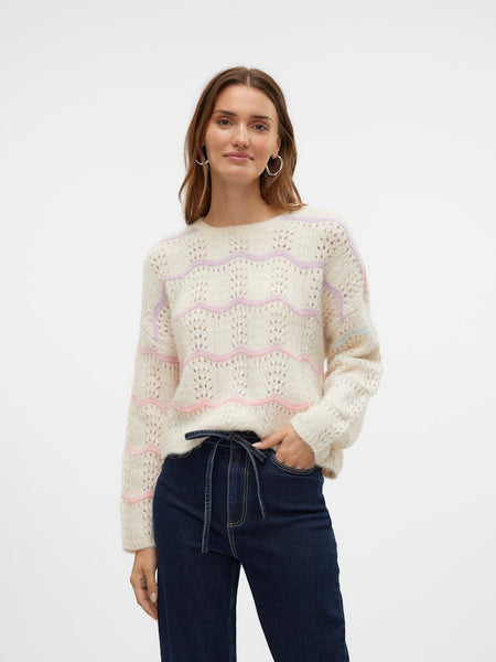 Vero Moda Multicolour Striped Jumper in Cream