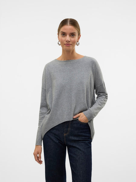 VERO MODA Long Sleeve Zip Back Top in Grey