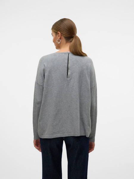 VERO MODA Long Sleeve Zip Back Top in Grey
