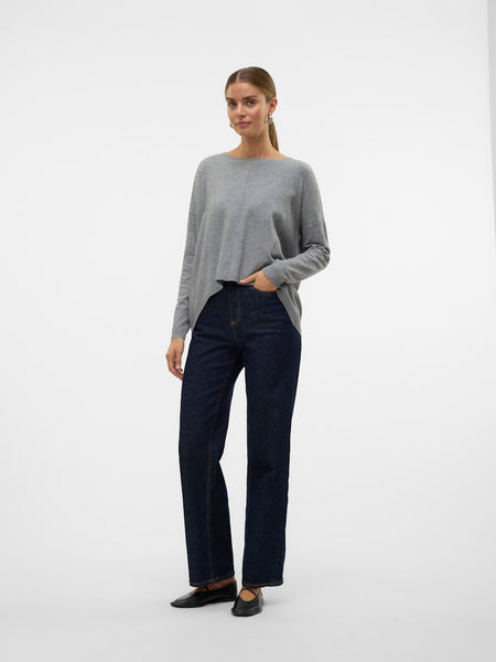 VERO MODA Long Sleeve Zip Back Top in Grey