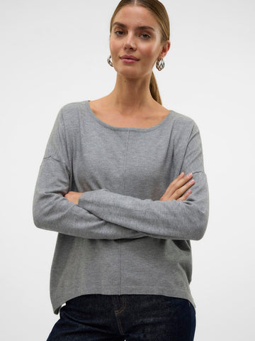 VERO MODA Long Sleeve Zip Back Top in Grey