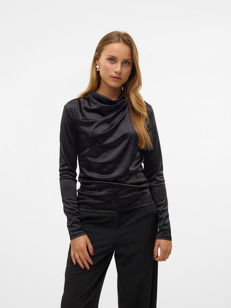 Vero Moda Metallic Look Cowl Neck Top in Black